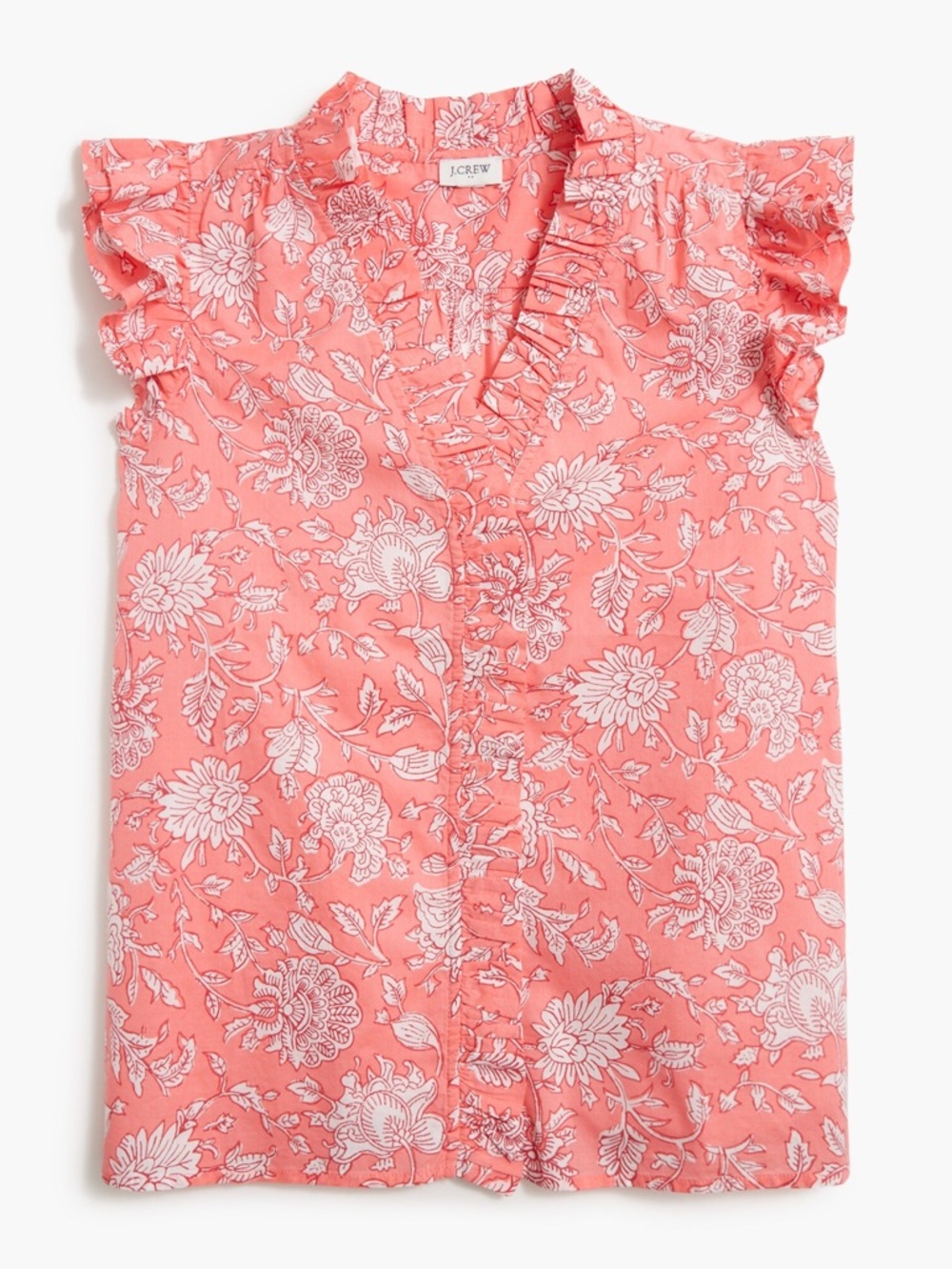 J.Crew Block Print Floral Ruffle Trim Top - medium - nwt